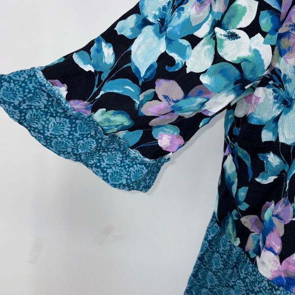 Soft‎ Surroundings Night Bloom Flutter Sleeve Floral MIDI Dress L Navy Multi - Picture 6 of 13